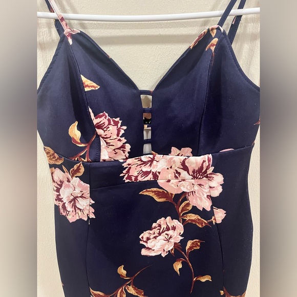 Haute Monde Navy Floral Bodycon Mini Dress - Size Medium - Picture 2 of 9